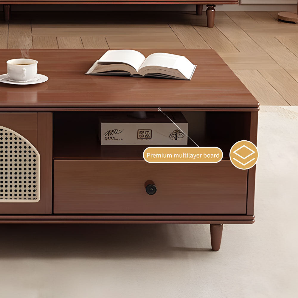 TV Stand & Coffee Table Set with Cane Drawers Mid-Century Modern Style Spacious Storage Elegant Design