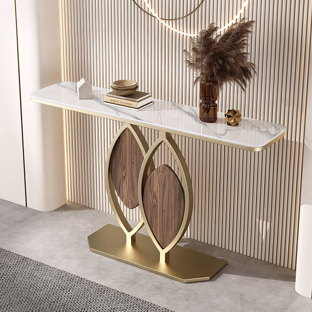 Modern Sintered Stone Entryway Console Table with Gold Metal Artistic Base