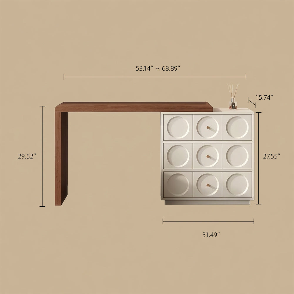 Modern 6-Drawer Dresser with Sculpted Front Panels & Walnut Vanity Top Minimalist Makeup Vanity Storage Cabinet