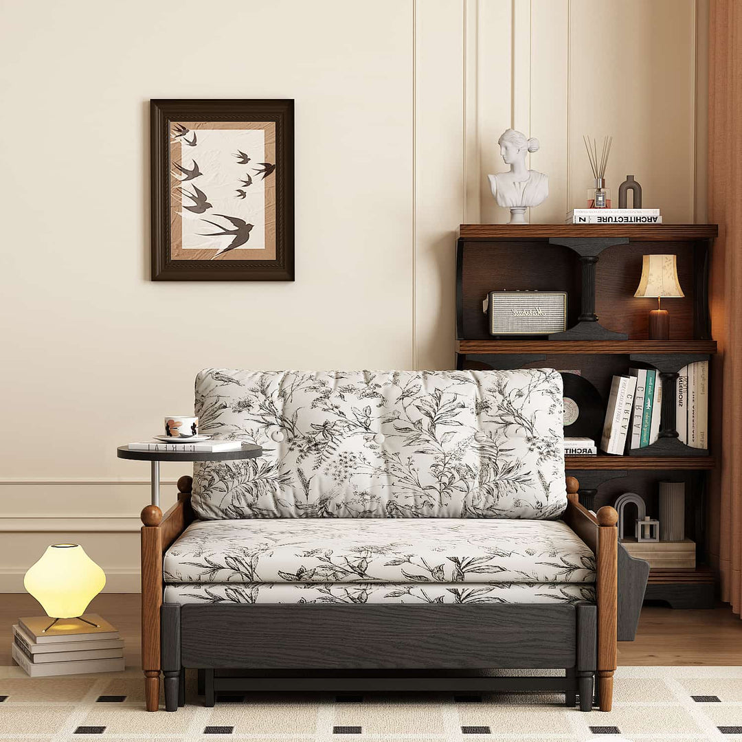 Convertible Sofa Bed with Storage Floral Print Fabric