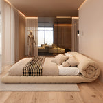 Load image into Gallery viewer, Queen Size Minimalist Japanese-Style Tatami Bed Ultra-Fiber Leather Steel-Wood Slatted Frame
