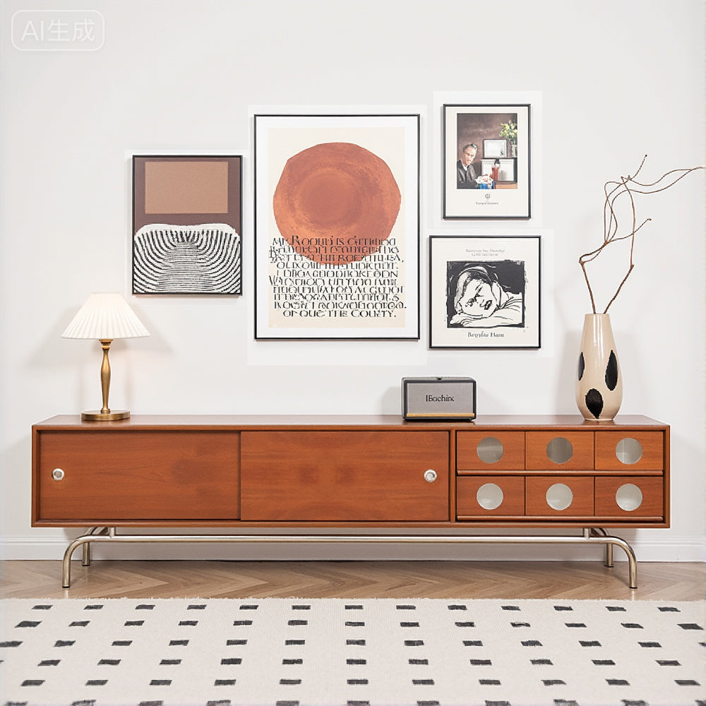 Walnut TV Stand Sliding Door TV Cabinet Spacious Storage Modern Style