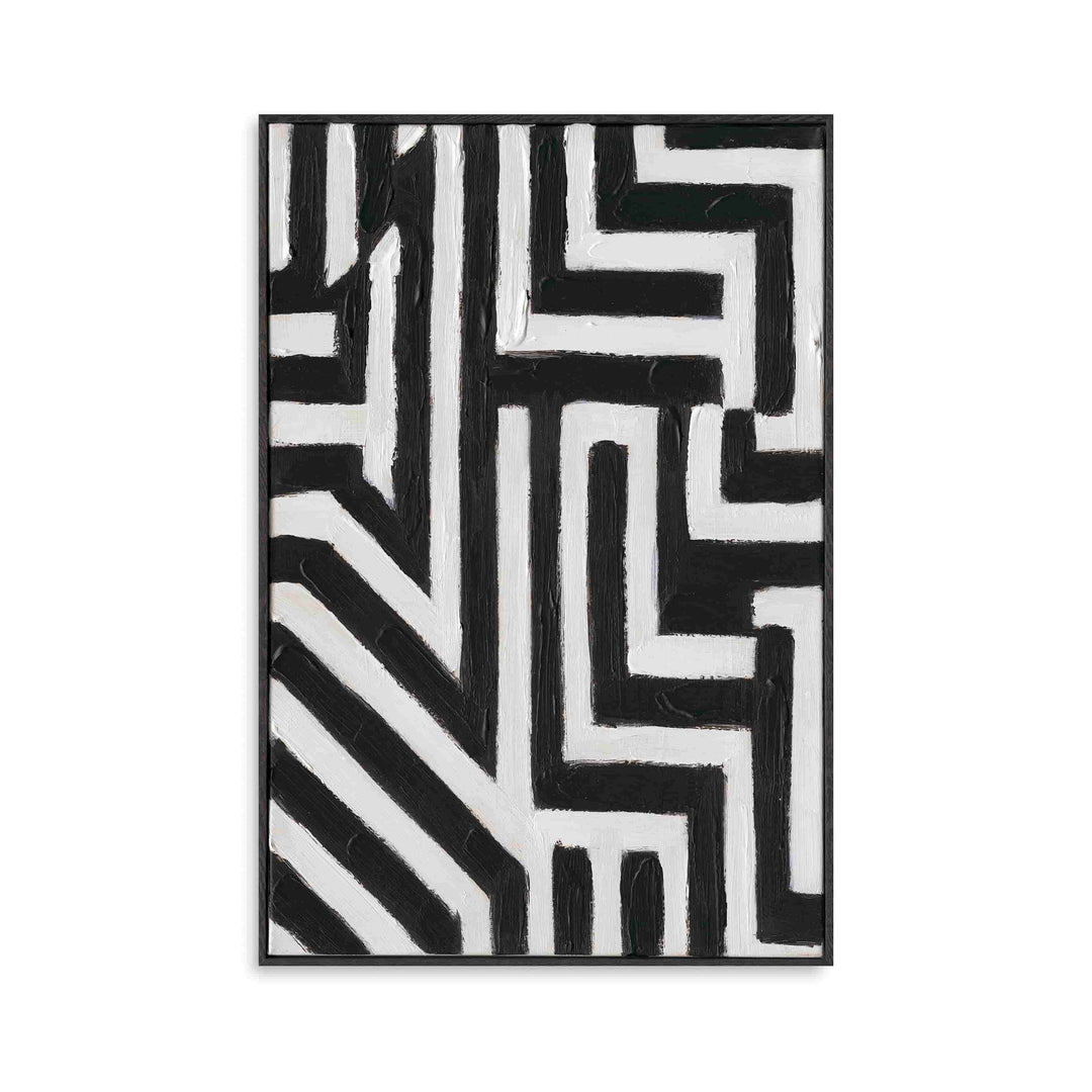 Handmade Textured Wall Art – Black & White Geometric Abstract Painting