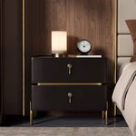 Load image into Gallery viewer, Luxury Bedside Table with Textured Front Panels and Brass Accents
