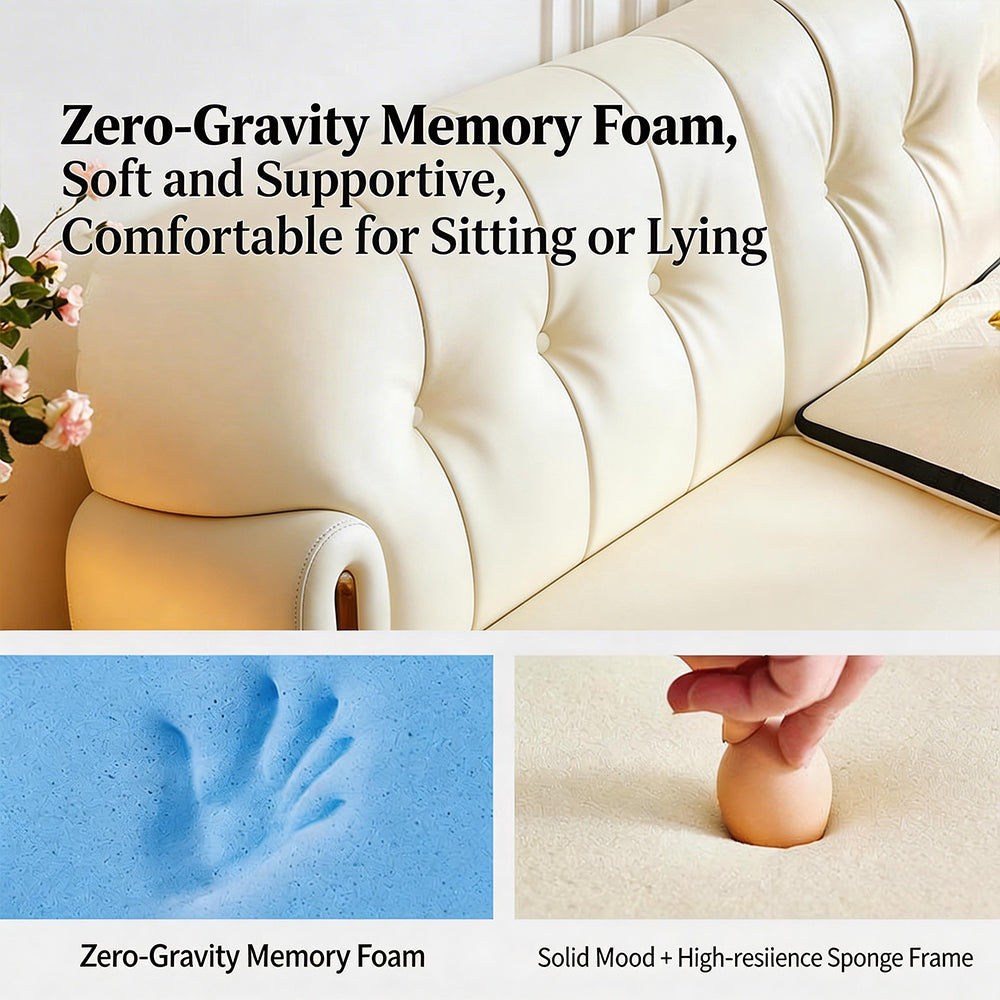 Modern Cream Upholstered Platform Bed Button Tufted Headboard Low Profile Soft Frame Bed with Solid Slat Support