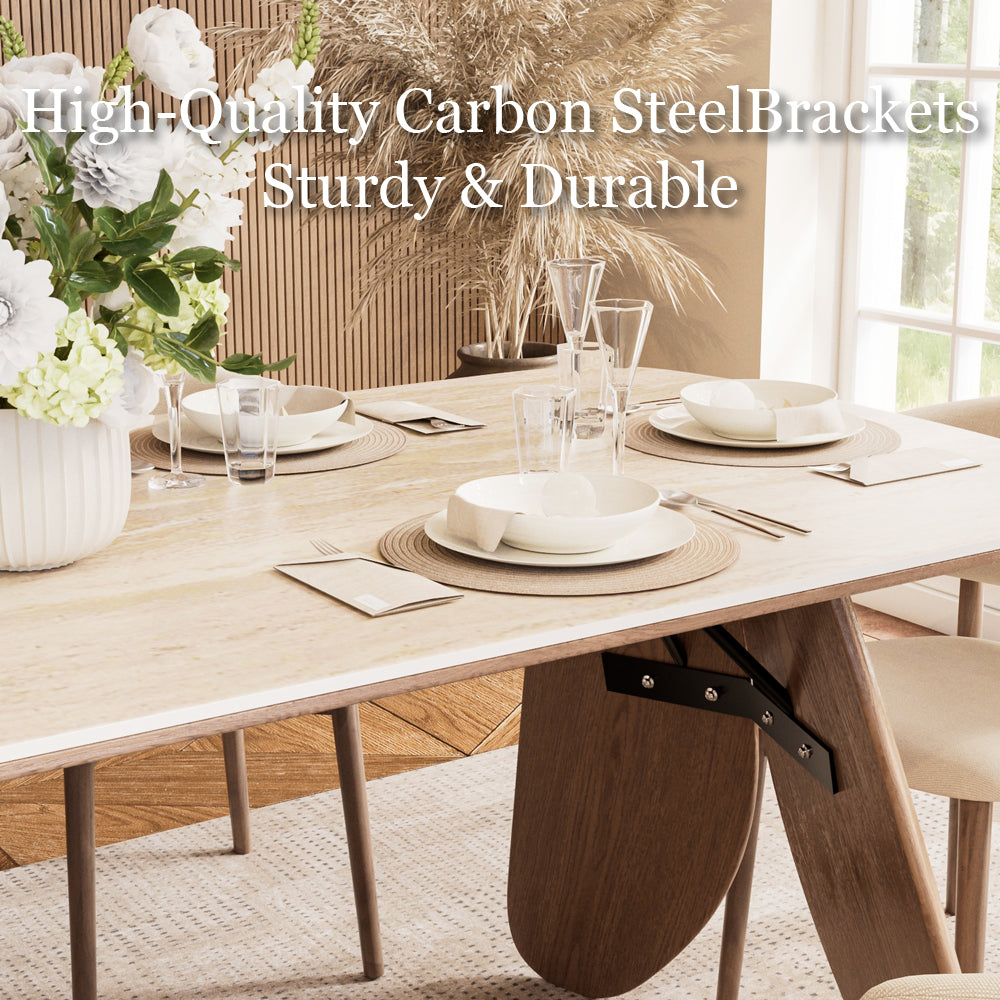 Dining Table with Ceramic Stone Top Wooden Base Modern Elegant Design for Dining Room