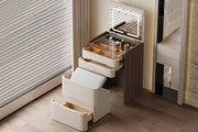 Convertible makeup vanity with fold-out drawers and integrated mirror for daily use