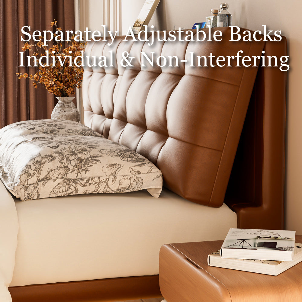 Modern Floating Bed with LED Lighting & Upholstered Headboard