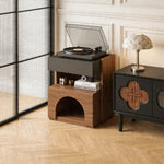 Load image into Gallery viewer, Modern Nightstand with Drawer and Open Shelf Wooden Bedside Table with Built-in Pet House Contemporary Storage Cabinet
