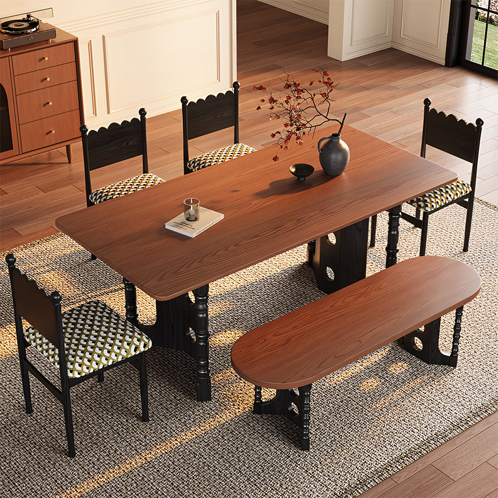 Modern Solid Wood Dining Table Rectangular Walnut Finish Dining Table with Sculptural Pedestal Base