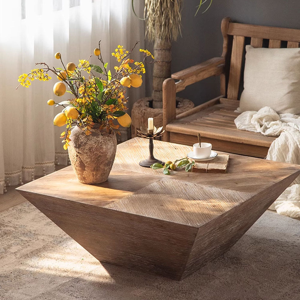 35" Wabi-Sabi Vintage Distressed Square Coffee Table Artistic Rustic