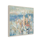 Load image into Gallery viewer, Handmade Abstract Canvas Wall Art – Urban Landscape Painting with Blue and Gold Tones

