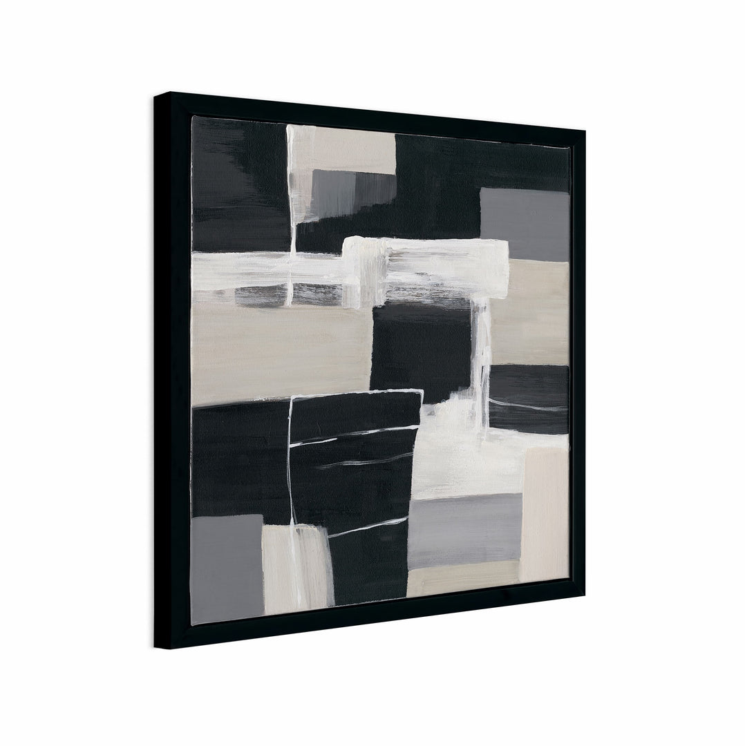 Original hand-painted piece in black, white, grey, and beige, minimalist style that fits any interior.