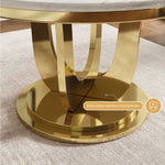 Load image into Gallery viewer, Round Dining Table with Lazy Susa Ceramic Top Gold Metal Base for 4-6 People
