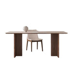 Load image into Gallery viewer, Rectangular Dining Table Solid Wood Legs Walnut Veneer Base Sintered Stone Top Modern Design
