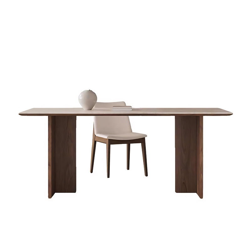 Rectangular Dining Table Solid Wood Legs Walnut Veneer Base Sintered Stone Top Modern Design
