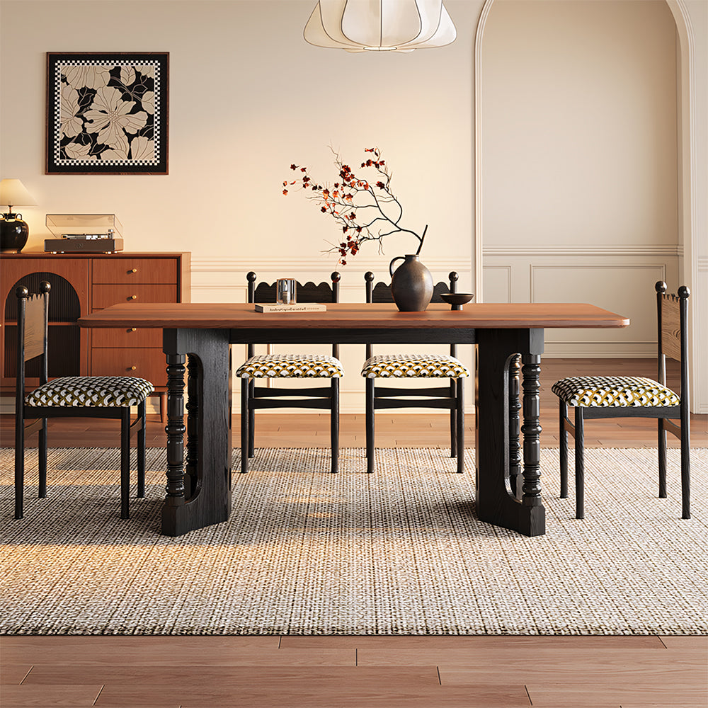 Modern Solid Wood Dining Table Rectangular Walnut Finish Dining Table with Sculptural Pedestal Base