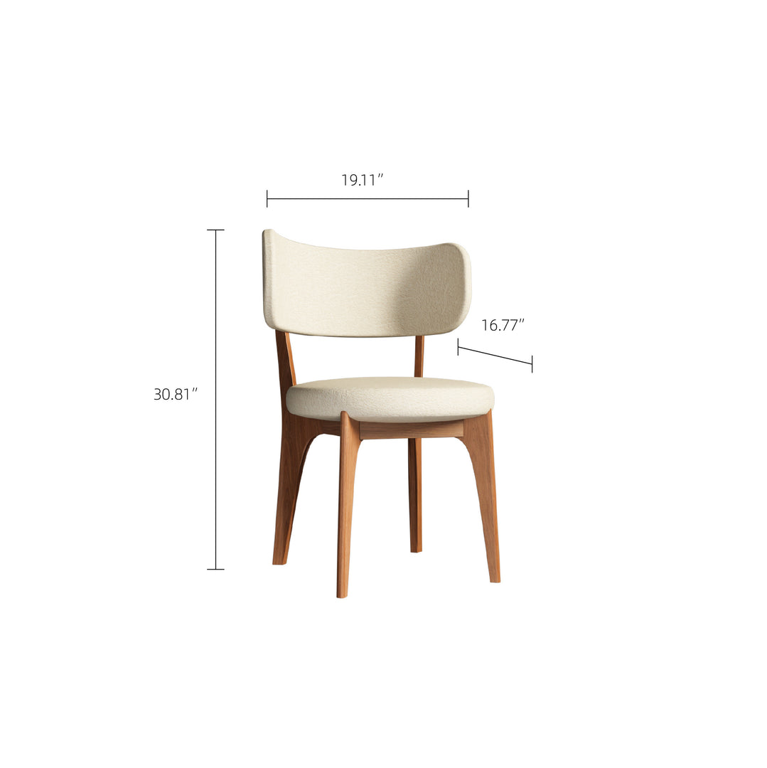2PCS Dining Chair Solid Ash Wood Frame Boucle Upholstery