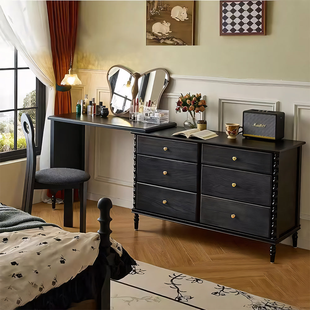 Solid Wood 6-Drawer Vanity Desk with Spacious Storage