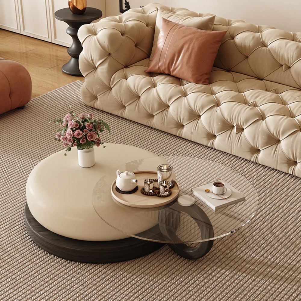 Round Artistic Coffee Table Sculptural Geometry Tiered Design Modern