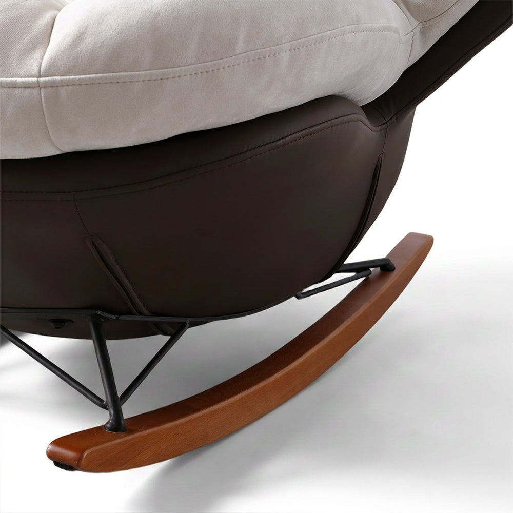 Oversized Plush Rocking Lounge Chair with Curved Wooden Base