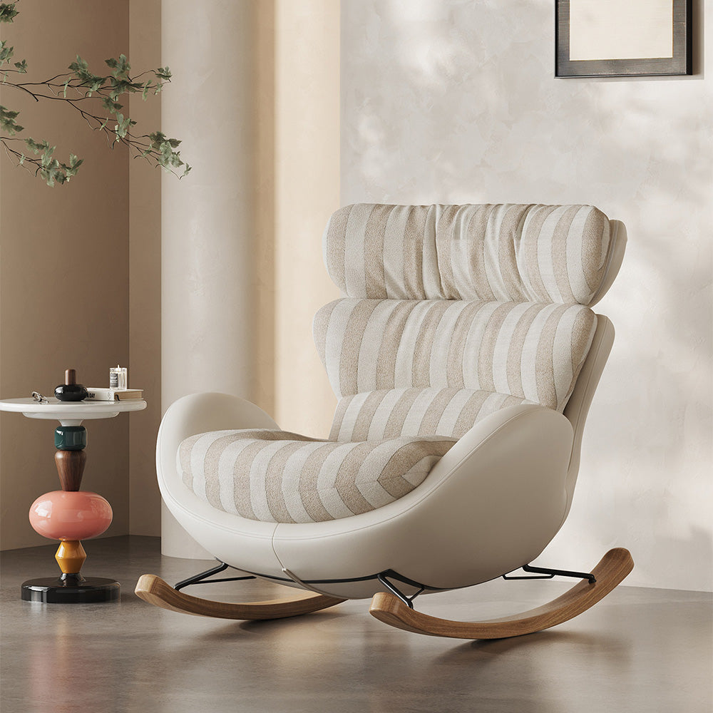 Modern High-Back Rocking Lounge Chair with Striped Upholstery