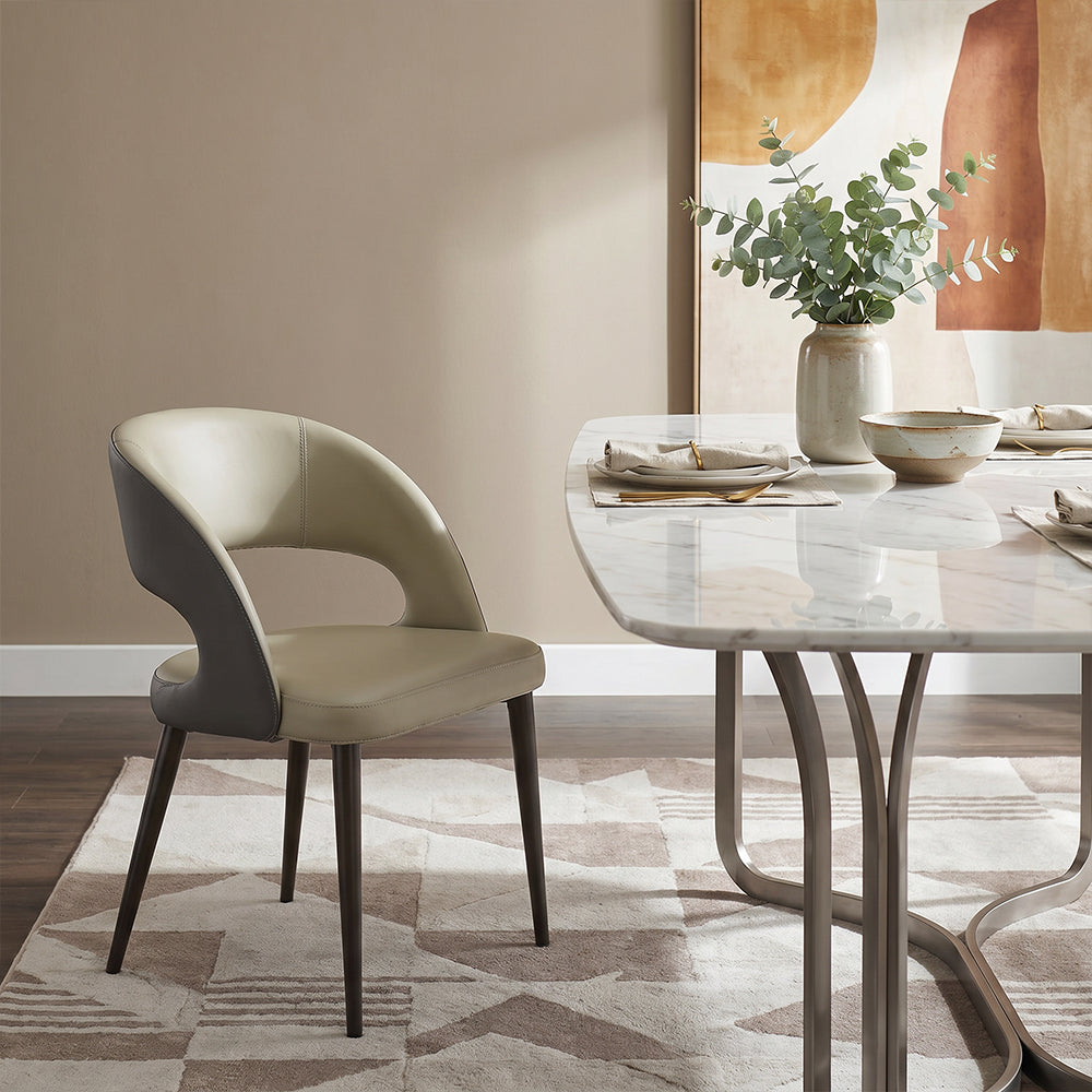 Matte Black Carbon Steel Leg Two Tone Faux Leather Dining Side Chair 1 Piece