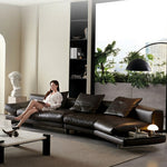 Load image into Gallery viewer, Modern Low-Profile Leather Sofa Deep Brown Upholstery with Wide Armrests &amp; Metal Legs
