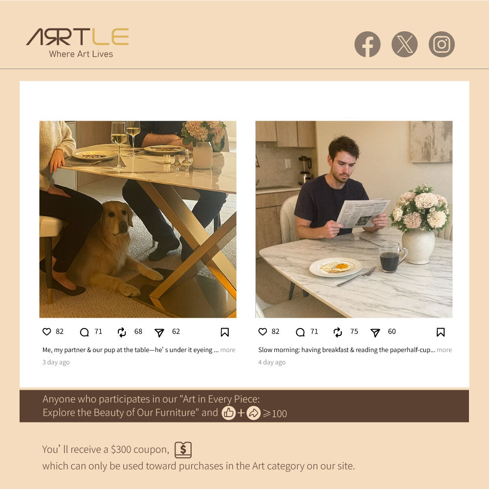 Square Dining Table Contemporary X-Shaped Gold Metal Base Perfect for 4-6 People