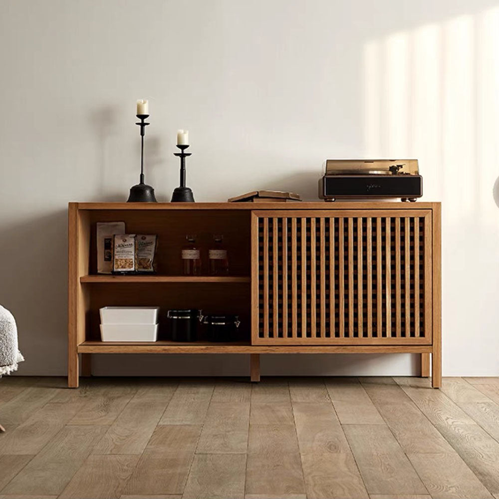 64'' Japanese-Style Wood Sideboard with Slatted Doors