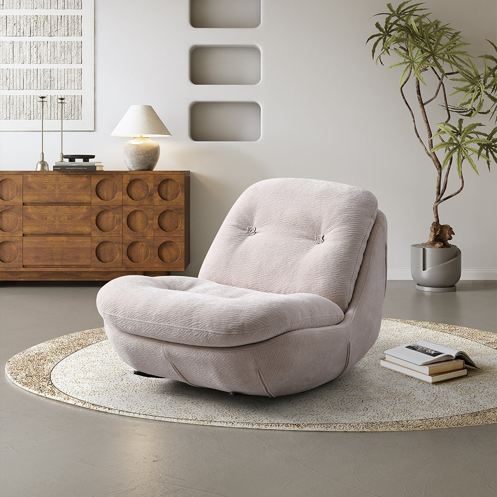 Modern Low Lounge Chair with Plush Cushioning and Rounded Silhouette