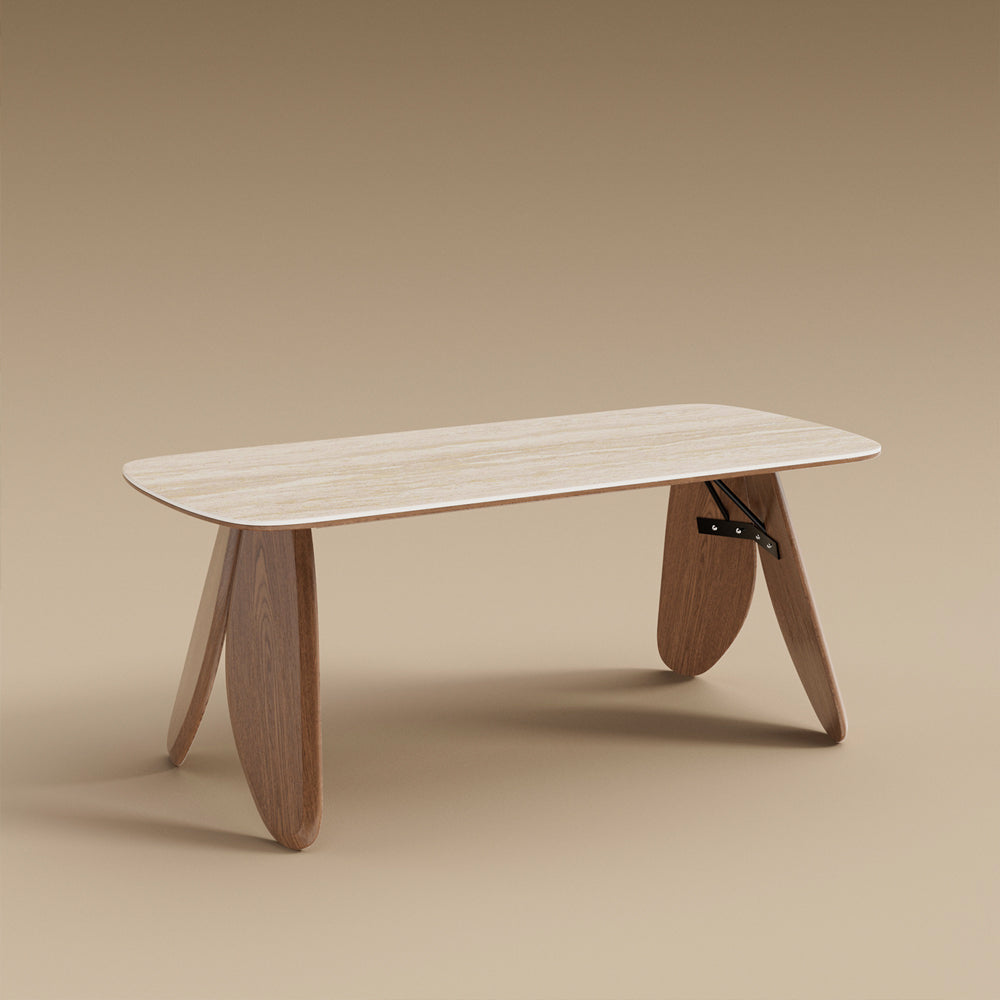 Dining Table with Ceramic Stone Top Wooden Base Modern Elegant Design for Dining Room