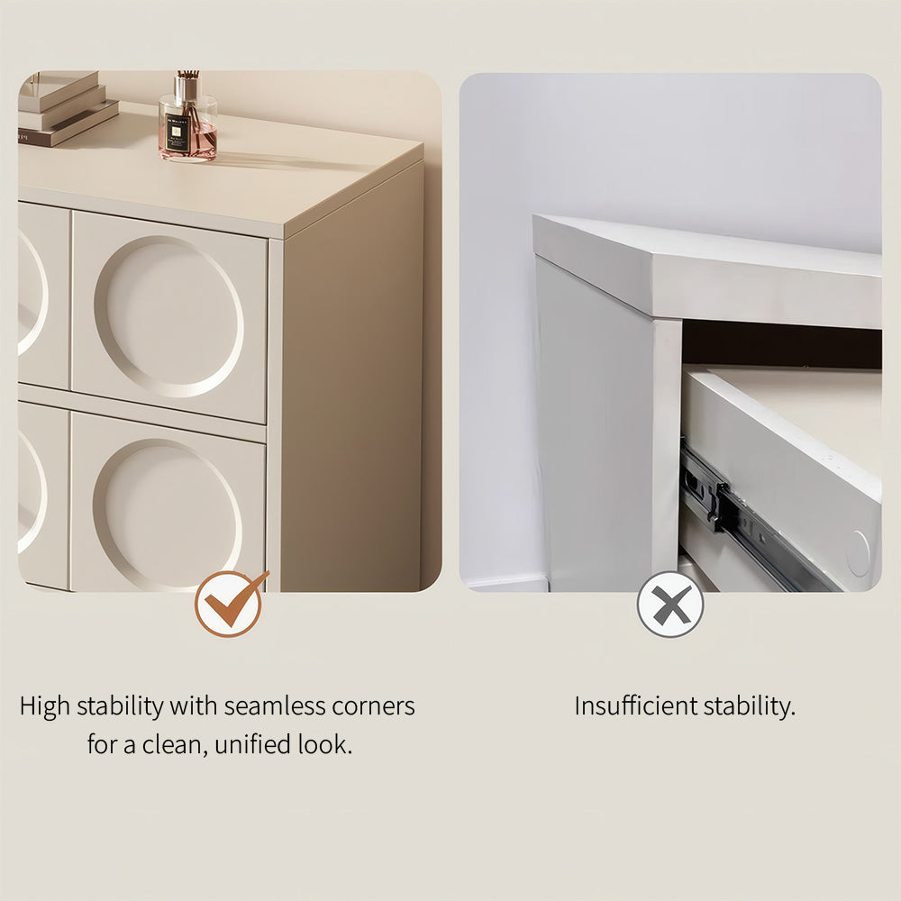 Modern 6-Drawer Dresser with Sculpted Front Panels & Walnut Vanity Top Minimalist Makeup Vanity Storage Cabinet