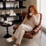 Load image into Gallery viewer, Mid-Century Brown Faux Leather Tufted Lounge Chair with Chrome Frame

