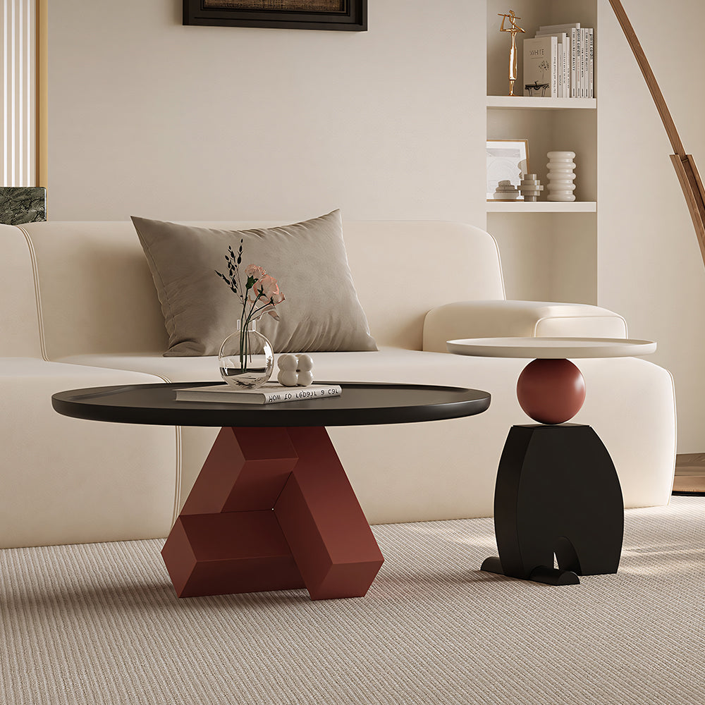 Modern Geometric Round Coffee Table Set Sculptural Accent Tables for Contemporary Living Rooms