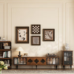 Load image into Gallery viewer, 78.74&quot; Mid-Century Walnut TV Stand Arched Glass Doors Vintage Storage Cabinet Retro Wood Finish
