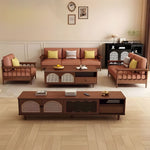Load image into Gallery viewer, TV Stand &amp; Coffee Table Set with Cane Drawers Mid-Century Modern Style Spacious Storage Elegant Design
