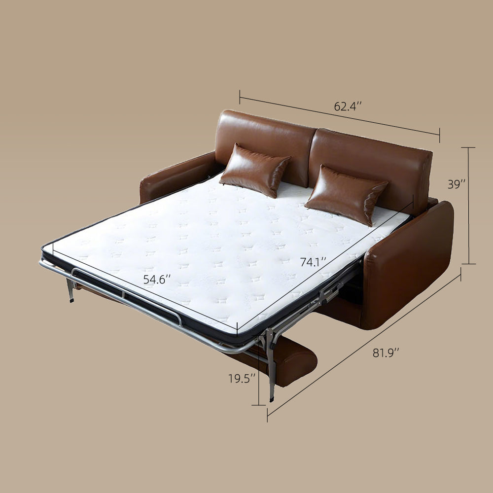72.5" Leather Sleeper Sofa with 3.9" Thick Spring Mattress Modern Space-saving Design