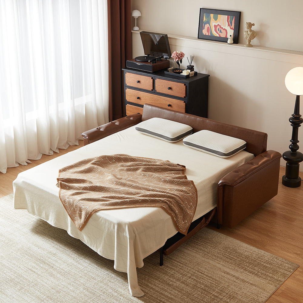 81.1'' Modern Faux Leather Sofa Bed with Pull-Out Mattress Convertible Sleeper Sofa