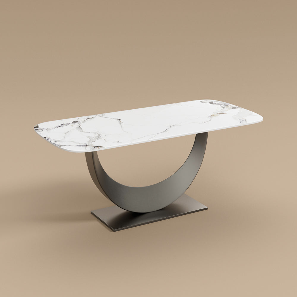 Square Dining Table Contemporary U-Shaped Metal Base Perfect for 4-6 People
