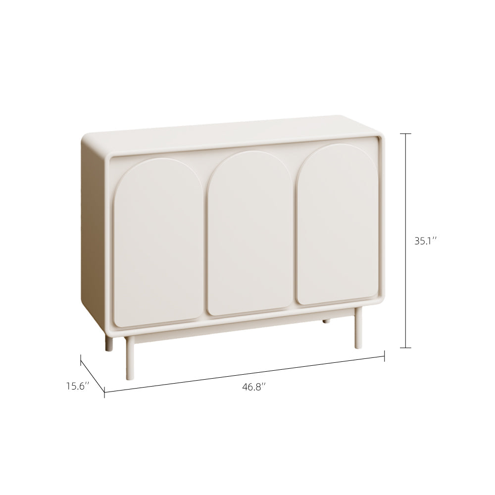 3-Door Sideboard Cabinet Unique Curved Surface Adjustable Shelves Matte White