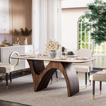 Load image into Gallery viewer, Modern Luxury Dining Set Sculptural Wood &amp; Marble-Effect Table × White-and-Gold Buffet Cabinet
