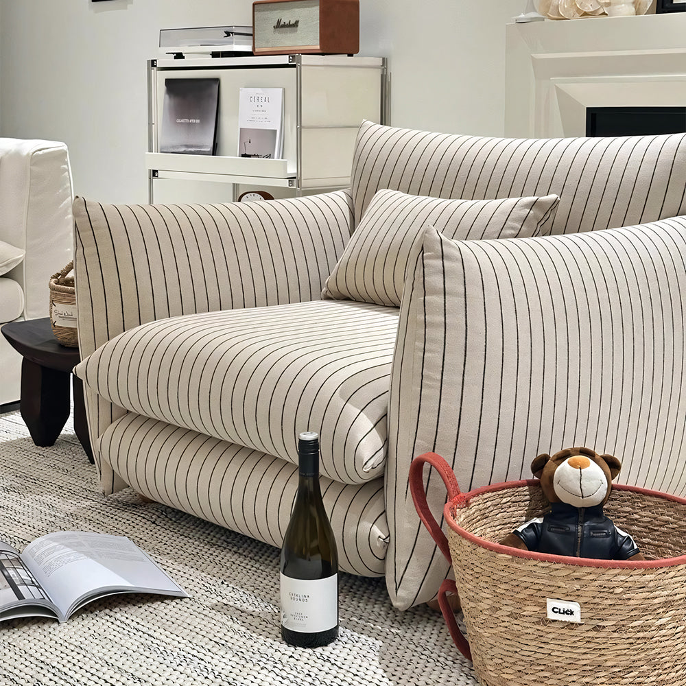 Modern Striped Upholstered Lounge Chair Minimalist Accent Armchair with Curved Arms and Deep Seat