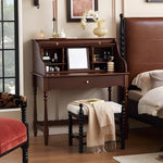 Load image into Gallery viewer, 39.3'' Modern Vintage Roll Top Vanity Desk Solid Wood Makeup Table with Storage and Drawer
