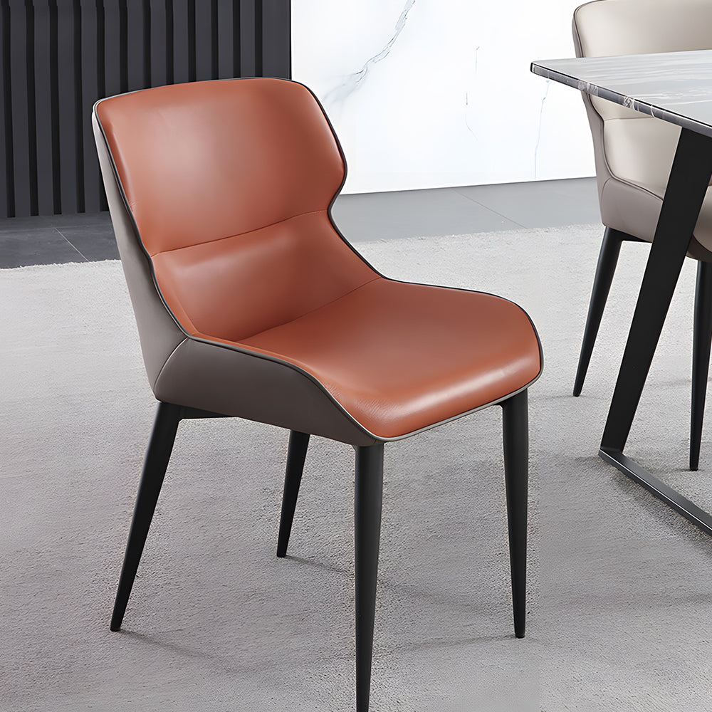 Set of 2 Modern Elegant Dining Chairs Premium Leather Upholstery with Sleek Metal Legs