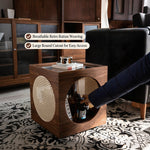 Load image into Gallery viewer, Modern Rattan Nightstand Rolling Side Table Solid Wood Mobile Bedside Cabinet with Storage
