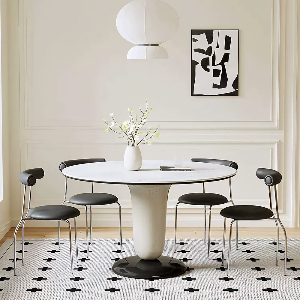 47.2" Modern Round Dining Table White Stone Top and Fiberglass Base