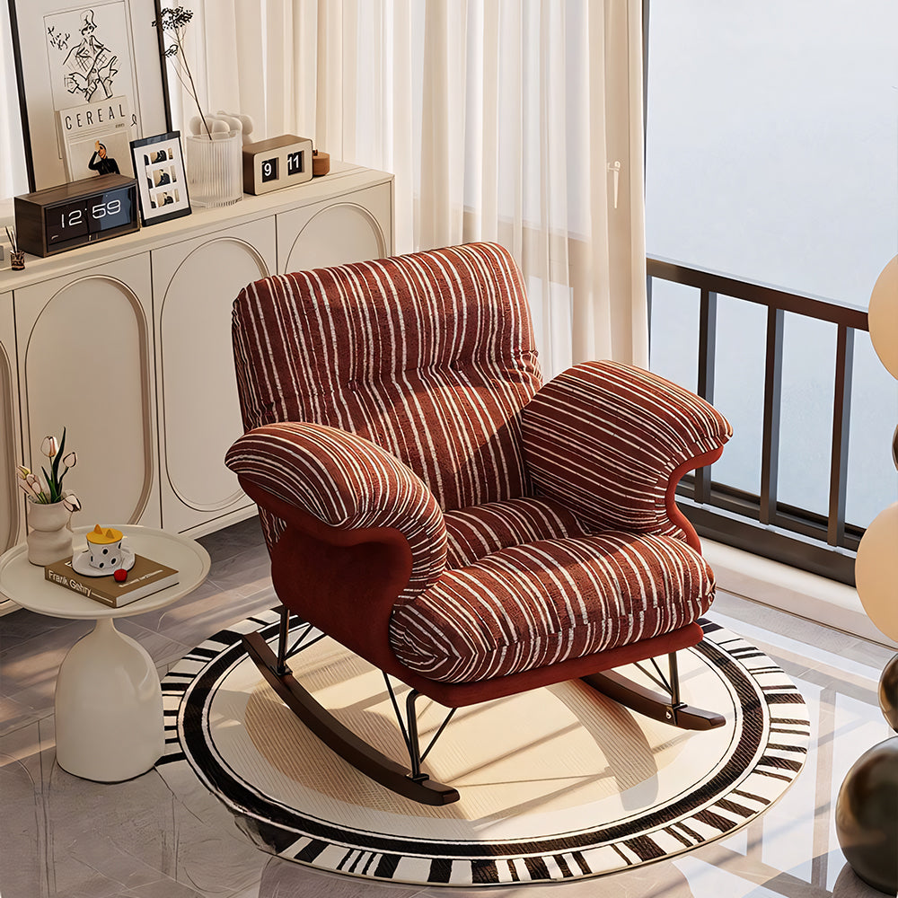Modern Rocking Lounge Chair Striped Upholstery Accent Chair Curved Armrest Relax Chair