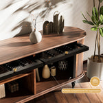 Load image into Gallery viewer, 78&quot; Retro TV Stand Curved Edge Design Arched Glass Doors Long Storage Cabinet Vintage Style Unit
