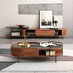 Load image into Gallery viewer, 50.7&quot; Modern Storage Coffee Table Tempered Glass Top Walnut Minimalist Design
